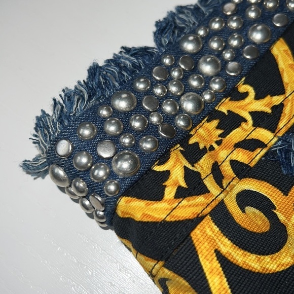 Versace Chaos Couture Studded Archival Print Denim Fringe Jeans Size 44​​​ - Picture 14 of 16